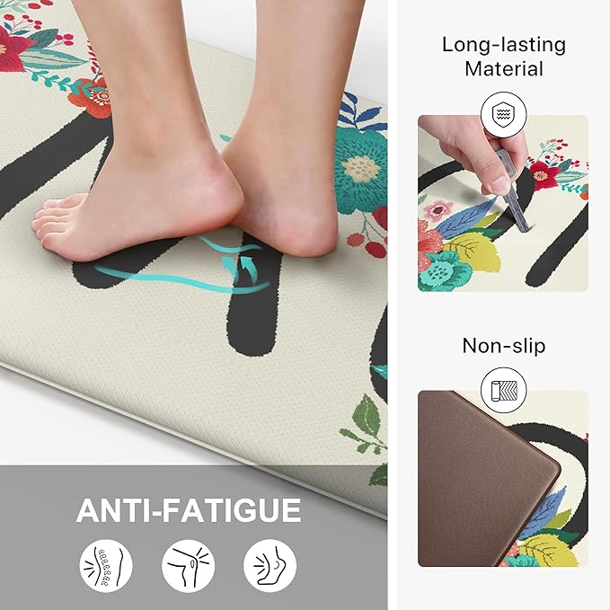 GENIMO Anti Fatigue Kitchen Mats for Floor, Non Slip Washable Home Theme Rugs Sets of 2, Farmhouse Cushioned Waterproof Comfort Runner Rug for Kitchen, Sink, Desk, Laundry, 17"x 47"+17"x 30", Blue