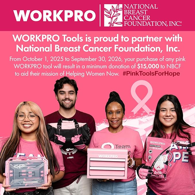 WORKPRO Pink Tool Set - 100 Pieces Pink Tool Kit with Easy Carrying Pouch, Household Tool Kit for Home, Apartment, Office, College, Perfect for DIY Projects, Home Maintenance - Pink Ribbon
