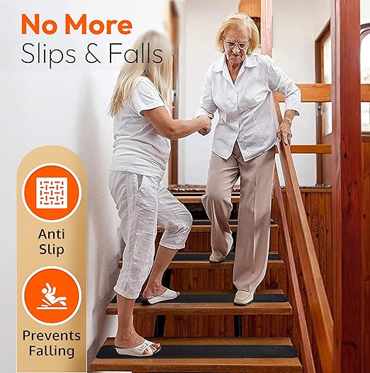 Stair Treads Non Slip for Wooden Steps Indoor and Outdoor - Grip Tape for Stairs Concrete Steps (Works on All Surfaces & Weather), Waterproof Anti Slip Tape, Strong Non Skid Tapes 6” X 24” (5-Pack)