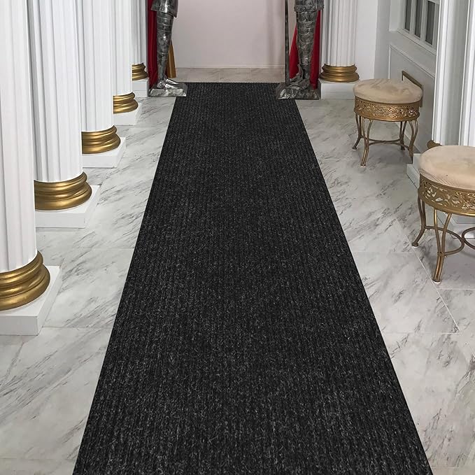 Ottomanson 2'7" x 14' Hallway Runner with Scraper Pile - Extra Durable Non-Slip Rug Mat for Indoor & Outdoor Use - Ideal for Kitchen, Entryway & Garage - High-Traffic Carpet, Black
