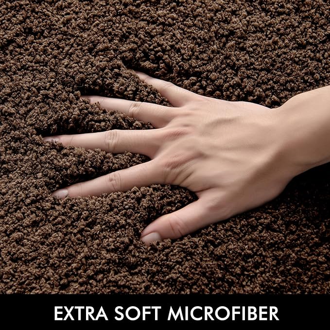 MIULEE Microfiber Toilet Bath Mat U-Shaped Contour Shaggy Bathroom Rugs Non Slip Extra Thick Soft Bath Rug Absorbent Water for Bathroom Commode Machine Washable(20x24 Inch, Brown)