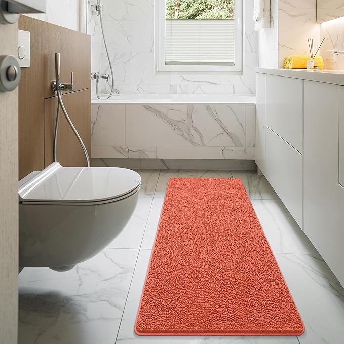 LOCHAS Luxury Bathroom Rug Shaggy Bath Mat 24 x 60 Inch, Washable Non Slip Bath Rugs for Bathroom Shower, Soft Plush Chenille Absorbent Carpets Mats, Peach