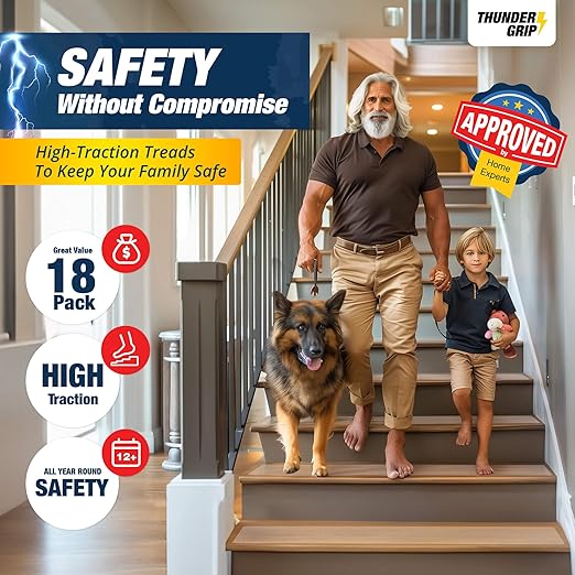 40"x4" Clear Non-Slip Stair Treads for Wooden Steps (18-Pack) - Self Adhesive Strips - Transparent Indoor