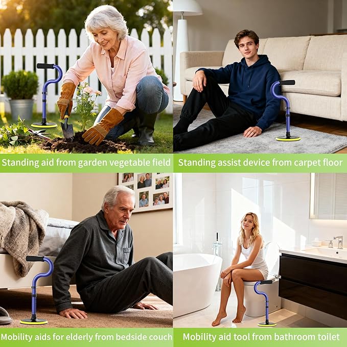 Standing Aid for Seniors Stand Assist Aid Devices & Supports for Elderly Help Get Up from Floor Standing Mobility Aid Tool Rising Indoors Garden Housework Bedroom Bathroom Bedside Matte Blue