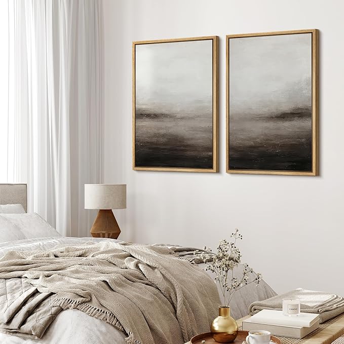 MUDECOR Framed Canvas Print Wall Art Neutral Abstract Modern Minimalist Landscape in Beige and Gray Illustrations Modern Art Decorative Bohemian for Living Room, Bedroom, Office - 24"x36"x2 Natural