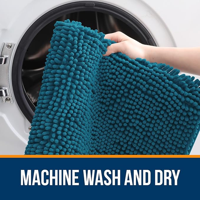 OLANLY Bathroom Rugs Sets 3 Piece, Soft Absorbent Chenille Bath Mats and U-Shaped Contour Toilet Rug, Quick Dry, Home Decor Accessories, Bath Mat Set for Floor (30"x20"+24"x16"+24"x20", Peacock Blue)