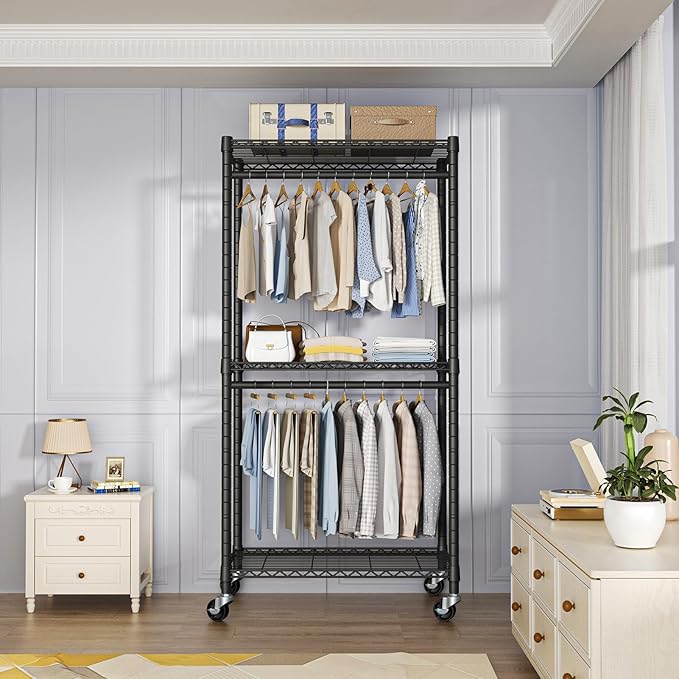 FUTASSI Heavy-Duty Portable Closet, 30"W x 14"D x 76"H, Black, Carbon Steel