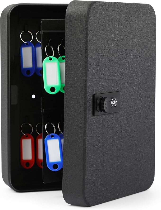 Ripeng 48-Keys Key Cabinet with Combination Lock - Steel Key Lock Box Wall Mount Security Holder with Tags and Hooks Organizer Wall Safe Storage for Car Office Hotel House Rental Business, Black