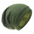 Silk Satin Lined Bonnet Sleep Cap - Adjustable Stay on All Night Hair Wrap Cover Slouchy Beanie for Curly Hair Protection for Women and Men - Solid Olive Green