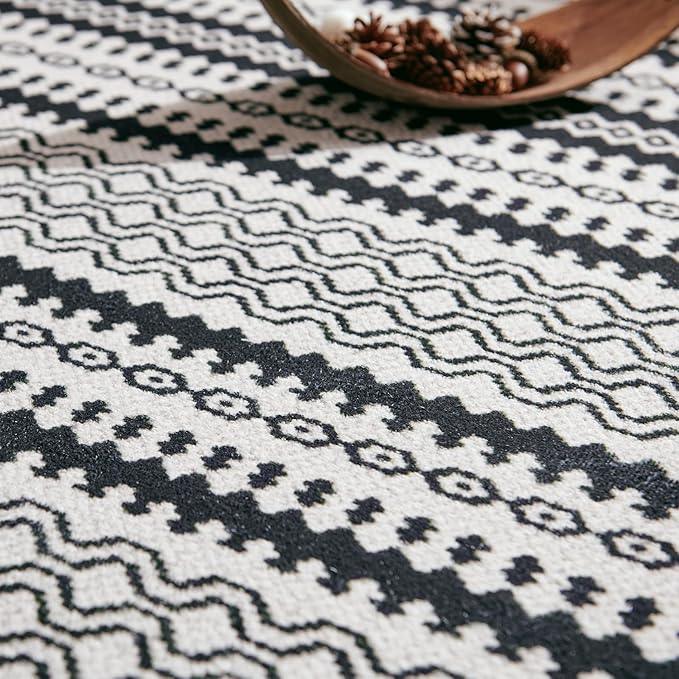 jinchan Geometric Honeycomb 8x10 Area Rugs - Moroccan Machine Washable Low-Pile Stain Resistant Modern Ultra-Thin Non-Slip Carpet for Kitchen Living Room Bedroom Dining Room (8x10ft, Black)