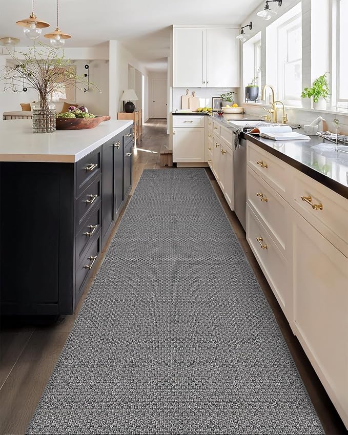 Color&Geometry Door Mat 2'4"x12' Runner Rug with Rubber Backing, Non Slip Washable Hallway Rug, Carpet Runners for Hallway Living Room Bedroom, Light Grey (Rolled-up NO Creases)