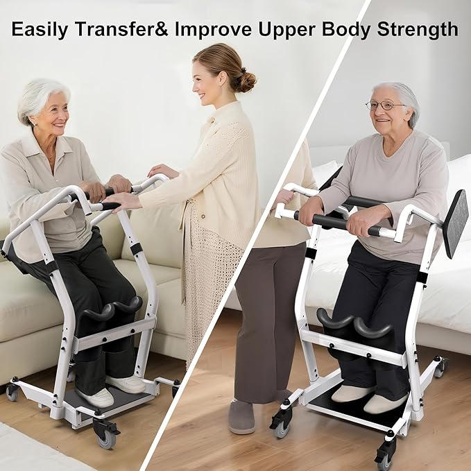 Stand Assist Lift, Sit to Stand Patient Transport Chair for Elderly, Lift Chair for Home Care Use Elderly Mobility Assist Transfer Device 5 Heights Adjustable for Seniors, Adults & Disabled