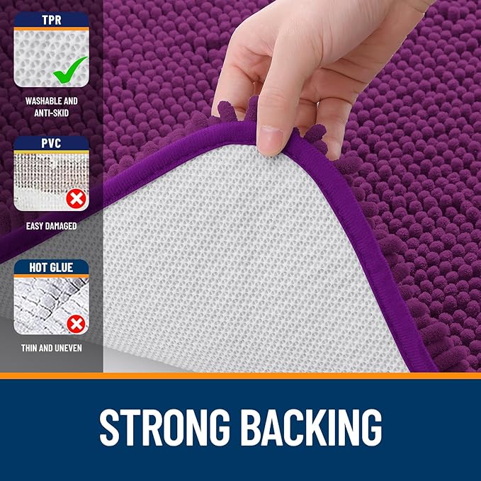 OLANLY Bathroom Rugs 24x16, Extra Soft Absorbent Chenille Bath Rugs, Rubber Backing Quick Dry, Machine Washable Bath Mats for Bathroom Floor, Tub and Shower, Home Decor Accessories, Purple