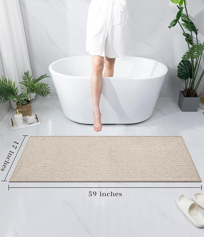 chakme Bathroom Rugs Mat 59x17, Ultra Thin Non Slip Bath Mat Quick Dry Absorbent Bath Mat for Bathroom Floor, (Light Beige, 59"x17")