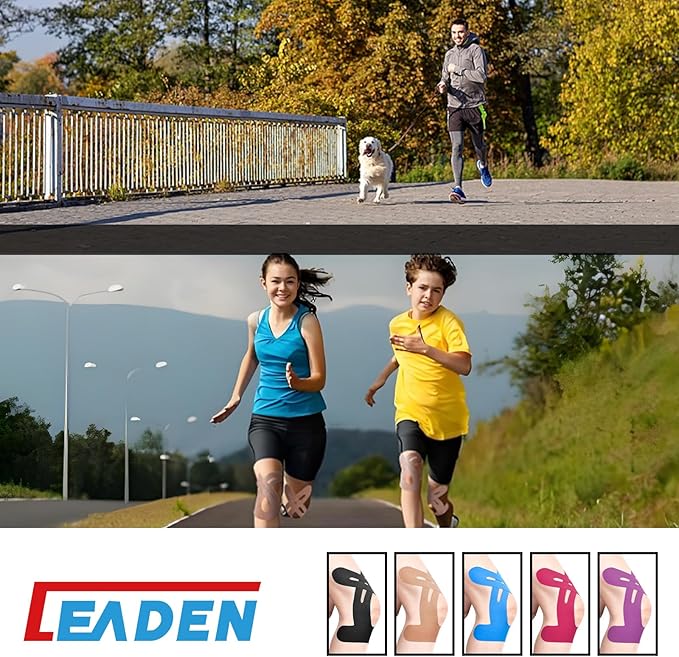 IEADEN Precut Kinesiology Tape for Knees, 20 Pcs - Knee Support & Stability, Knee Pain Relief Athletic Tape - Waterproof & Elastic, Breathable Hypoallergenic Latex-Free Tape, Black