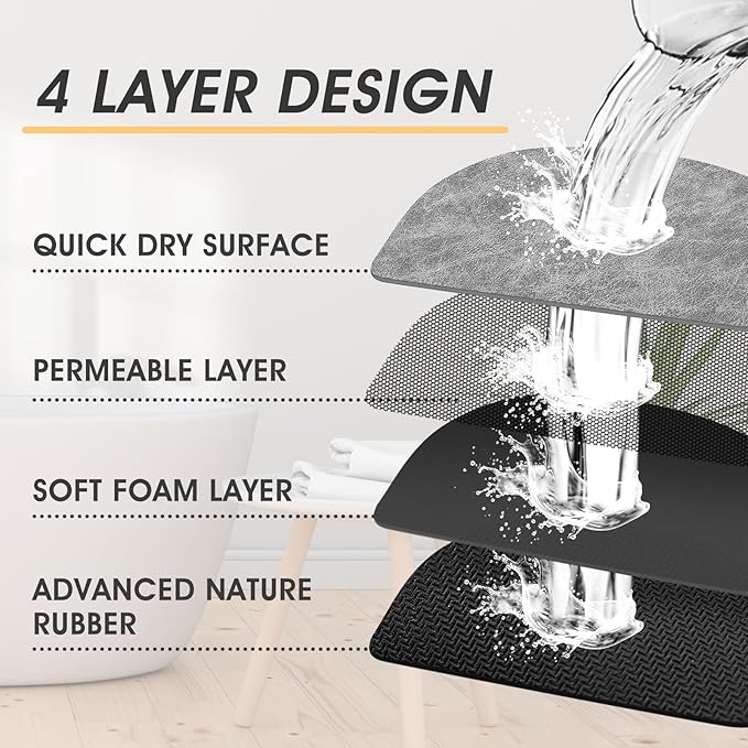 Ultra Thin Bath Mat, Upgrade Backing Non Slip Thin Bath Mats Fit Under Door, Quick Dry Ultra Absorbent Bathroom Rugs, Machine Washable Bath Rugs for Bathroom, Bathtub, Light Gray/Crackle/24"x17"