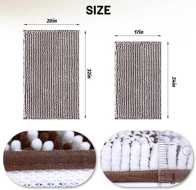 Ultra-Soft Bathroom Rug Set, 2-Piece – Absorbent, Non-Slip, Machine Washable Bath Mats for Bathroom, Shower, Sink, Kitchen （20" x 32" + 17" x 24"）