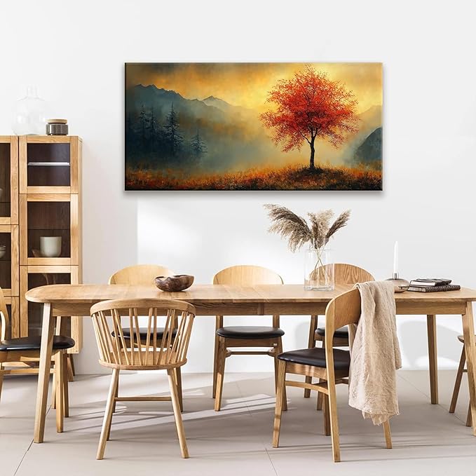 Suconvng Modern Wall Art For Living Room Painting Modern Gold Landscape Canvas Art Wall Decor Tree Aesthetic Wall Decor Prints Artwork Picture For Bedroom Kitchen Office Decoration 24" X 48"