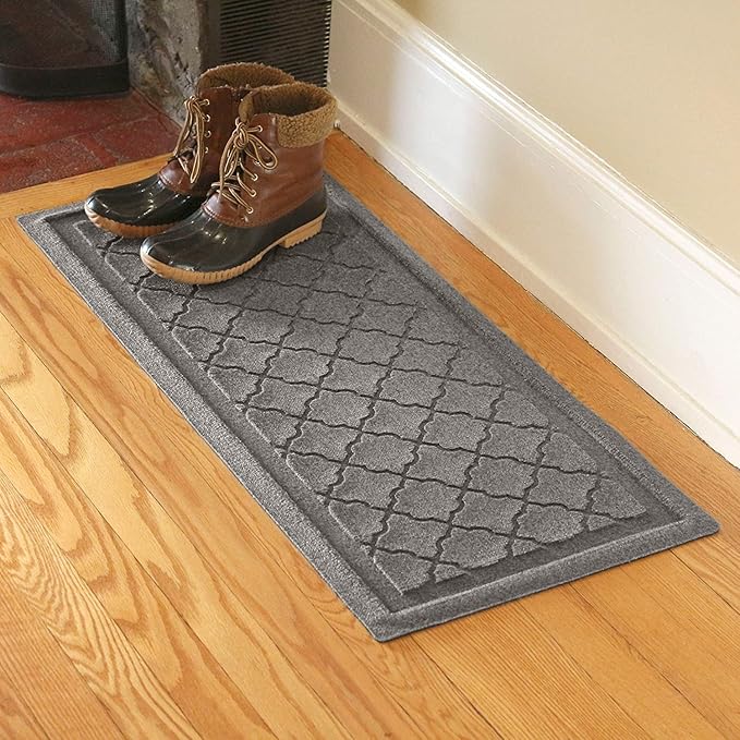 WaterHog Indoor Outdoor Boot Tray Mat – Skid-Resistant Entry Rug for Front Door, Mudroom, Porch, Patio, Garage, All Weather Floor Protector, Made in USA, Cordova Pattern, Medium Grey, 15 x 36 Inches