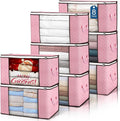 90 L Large Storage Bags, 8 Pack Clothes Storage Bins Foldable Closet Organizer Storage Containers with Durable Handle Storage and Organization, Blanket, Comforters, Bed Sheets, Pillows and Toys (Pink)