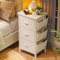 EnHomee Tall Nightstand, Night Stand with Drawers for Bedroom, Bedside Table with Wooden Top, Sturdy Steel Frame End Table, Dorm Nightstand for Bedroom, Entryway, Hallway, Closet, Cloth Bags,White