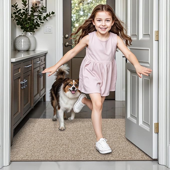LUMI Indoor Door Mat 32"x47", Ultra Thin Low Profile Non-Slip Doormat for Home Entrance, Absorbent & Stain-Resistant Welcome Mats, Washable Entryway Mat for Front Door, Patio, Porch, Khaki
