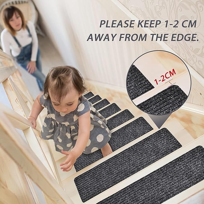MBIGM Non-Slip Carpet Stair Tread Mat 30" x 30" Landing Rug-Matching Mat Non-Skid Safety Rug Slip Resistant - Black
