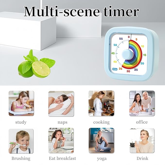 Kids Visual Timer Cute Rainbow - 60 Minute Countdown Timer Time Management for Kids and Adults, Timer for Cooking Classroom Meeting (Blue)