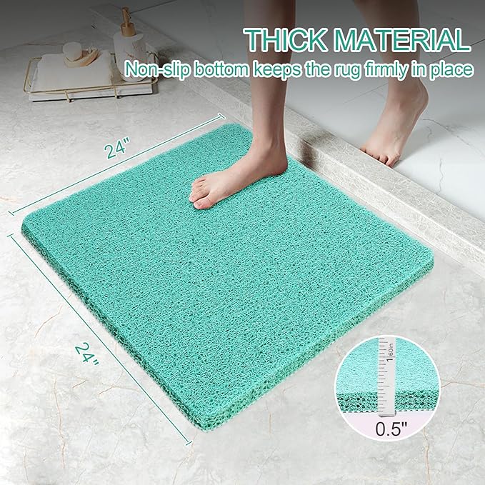 Joyhalo Shower Mat Bathtub Mat Non Slip, Bathmats Non Slip, Quick Drying Foot Scrubber Loofah Mats for Shower, Tub, Bathroom, Home, 24x24inch, Aqua