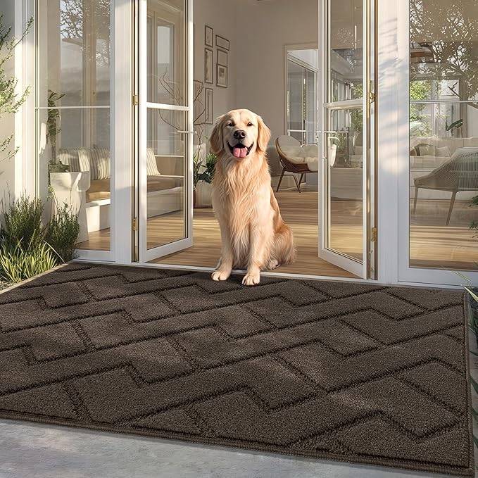hicorfe Front Door Mat Outside Entrance,36"x59" Absorbent Muddy Dirt Resist Welcome Door Mats Outdoor Indoor,Stain and Fade Resistant,Non Slip Backing Entry Mat Doormat for Entryway(Latte)