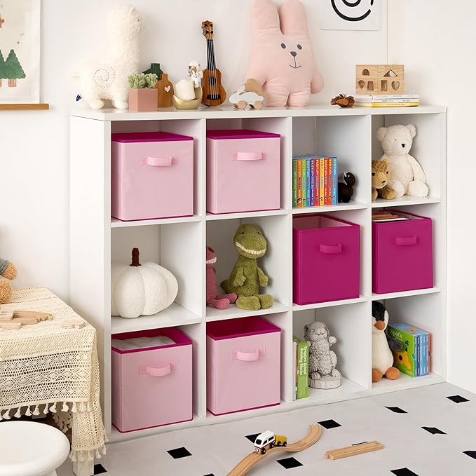 GRANNY SAYS Cube Cute Storage Bins, 11 Inch Storage Cube Organizer, Collapsible Fabric Storage Cubes with Handle, Decorative Cube Storage Organizer for Shelves, Closet, Pink, 6-Pack