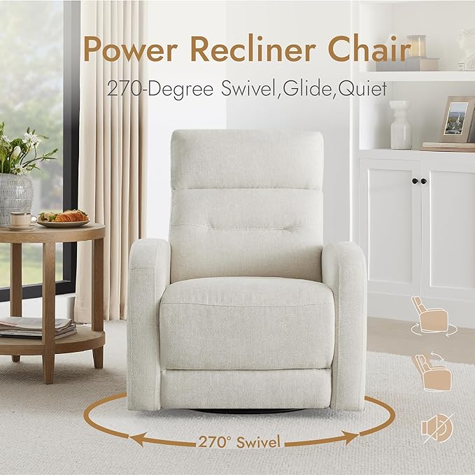 Watson & Whitely Swivel Power Recliner Glider Rocker, Small Recliner with Charging Port for Living Room, Fabric in Linen