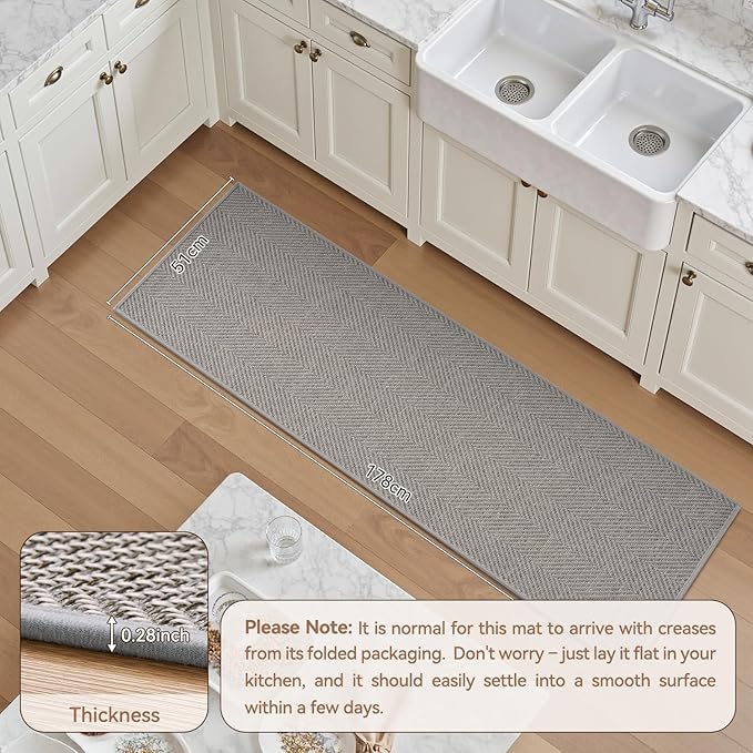 AMOAMI Kitchen Mats for Floor, Non Slip Washable Kitchen Rugs Absorbent Quick Dry and Easy to Clean, Kitchen Runner Rugs for Kitchen in Front of Sink, 20“*70”, Grey