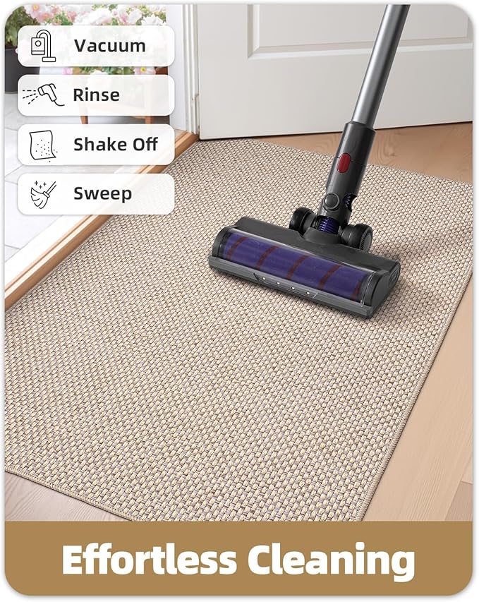 Color&Geometry Ultra-Thin Indoor Door Mat, 21"x31" Low-Profile Non-Slip Entryway Rug with Modern Geometric Texture, Washable Doormat for Entrance, Front Doors, Khaki (FOLD)
