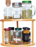 TB Home Two-Tier Bamboo Wood Lazy Susan Organizer Kitchen Turntable for Cabinet, Table or Pantry Organization, 10" Diameter & 7-1/4" High