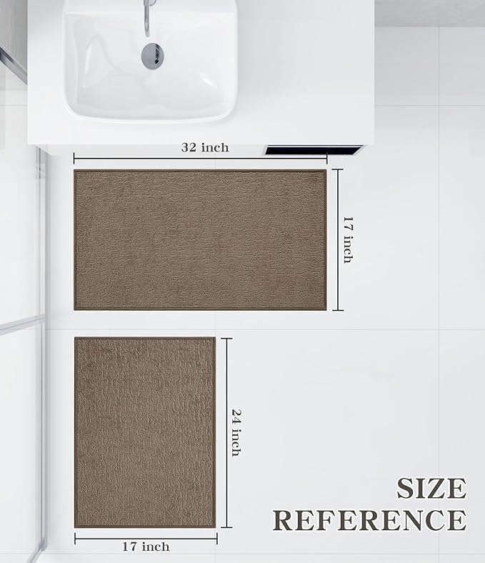 Chakme 2 Piece Bathroom Rug Sets, Ultra Thin Bath Mat, Absorbent & Quick Drying, Non Slip, Durable, Easy to Clean, Geometric Design, Coffee, 17" x 24"