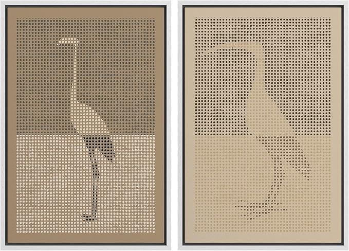 MUDECOR Framed Canvas Print Wall Art Bird Silhouette Modern Minimalist with Heron Crane Illustrations Modern Art Decorative Bohemian Colorful for Living Room, Bedroom, Office - 16"x24"x2 White