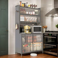 73'' Tall Kitchen Pantry Cabine, 6 Level Flip Door with Pegboard Spacious, Adjustable & Stylish Metal Pantry Storage Cabinet, Anti-Tip Design Hutch for Kitchen Dining Room Living Room, Gray