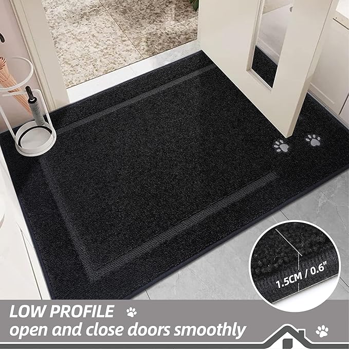 BEQHAUSE Dog Door Mat for Muddy Paws 32"x70" Dirt Trapper Absorbent Doormat Non Slip Entryway Rugs Washable Stain Resistant Welcome Floor Mat Soft Low-Profile for Front Back Door, Black
