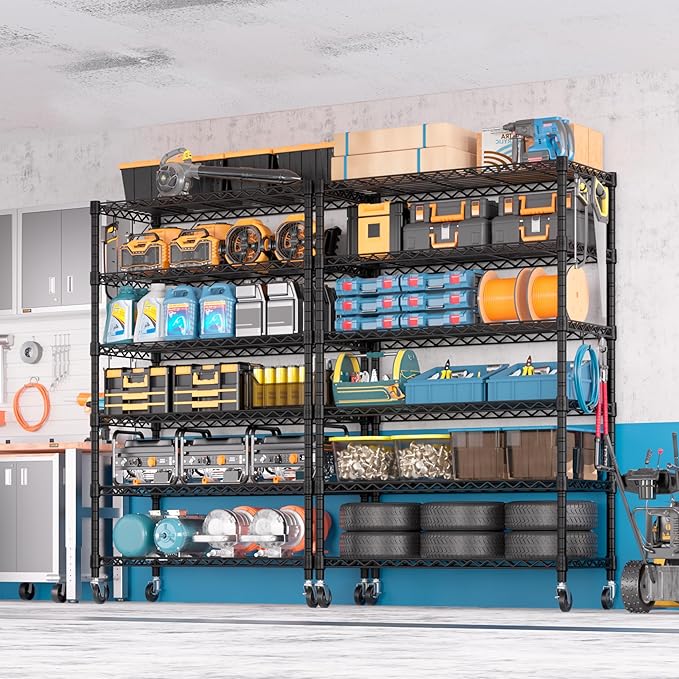 PrimeZone 6 Tier Wire Shelving with Wheels 78''H 1500lbs Storage Shelves NSF Certified Heavy Duty Steel Metal Shelf Adjustable Rolling Rack Kitchen Garage Closet Pantry Laundry 78''HX36''WX18''D 2Pcs