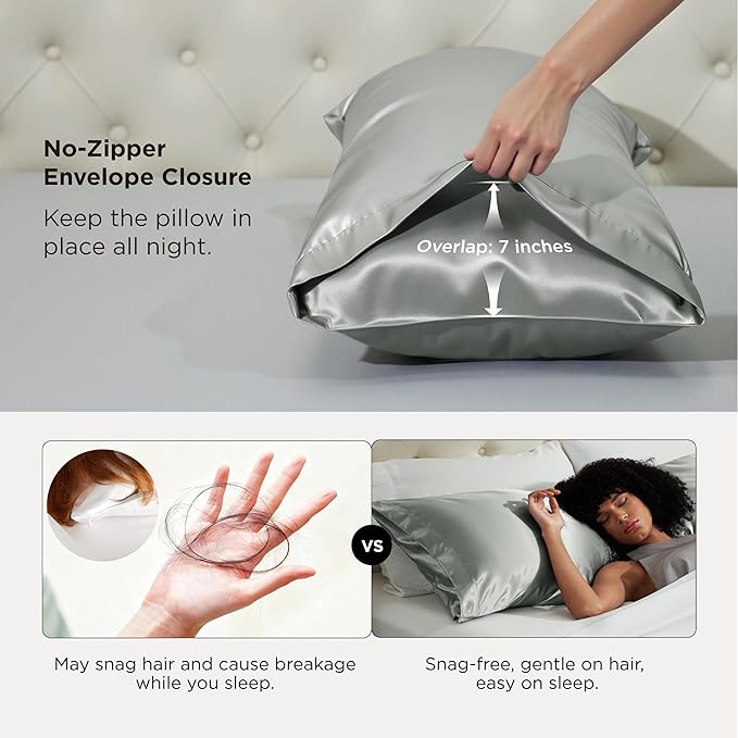 Bedsure Satin Body Pillow Pillowcase - Similar to Silk Body Pillow Cover Case with Envelope Closure,Cooling and Silky Long Pillowcase for Hair and Skin,Grey,20x54 Inches