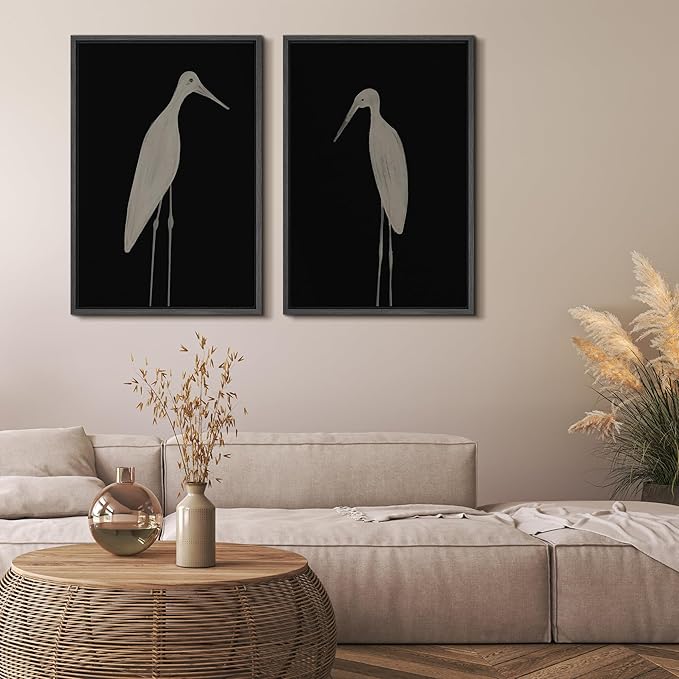 MUDECOR Framed Canvas Print Wall Art Minimalist Crane Silhouettes Illustrations Modern Art Decorative Bohemian Colorful for Living Room, Bedroom, Office - 24"x36"x2 Black