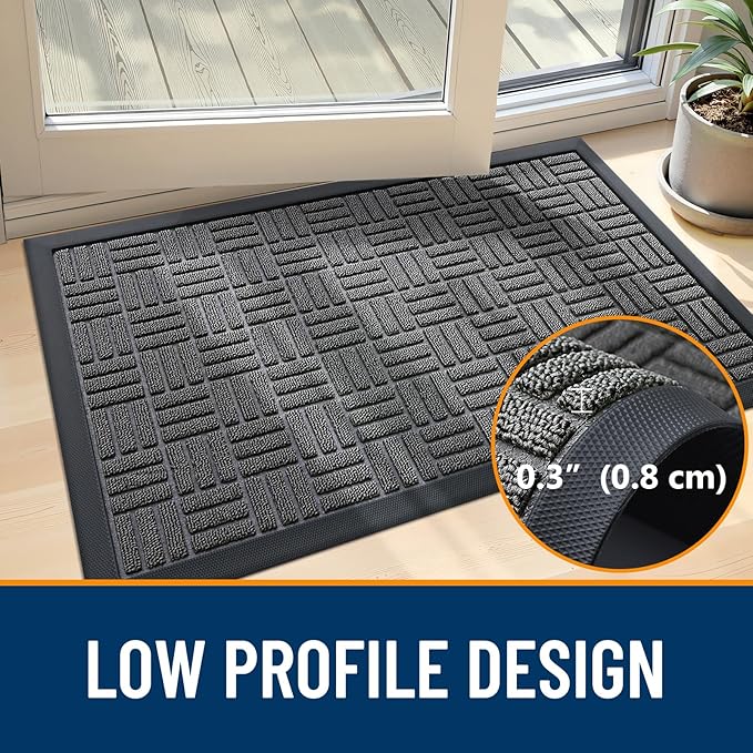 OLANLY Front Door Mat Outside Entrance 59x34, Absorbent, Heavy Duty Sturdy Natural Rubber Doormat Indoor Outdoor, Stain and Fade Resistant, Non-Slip Backing Low Profile Floor Mat for Entryway, Grey