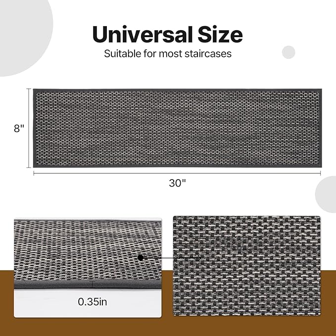 Non Slip Stair Treads for Wooden Stairs, 8" x 30" Staircase Step Treads, 100% Linen, Reusable Adhesive, Indoor, for Kids, Seniors & Dogs (Black, 15pcs)