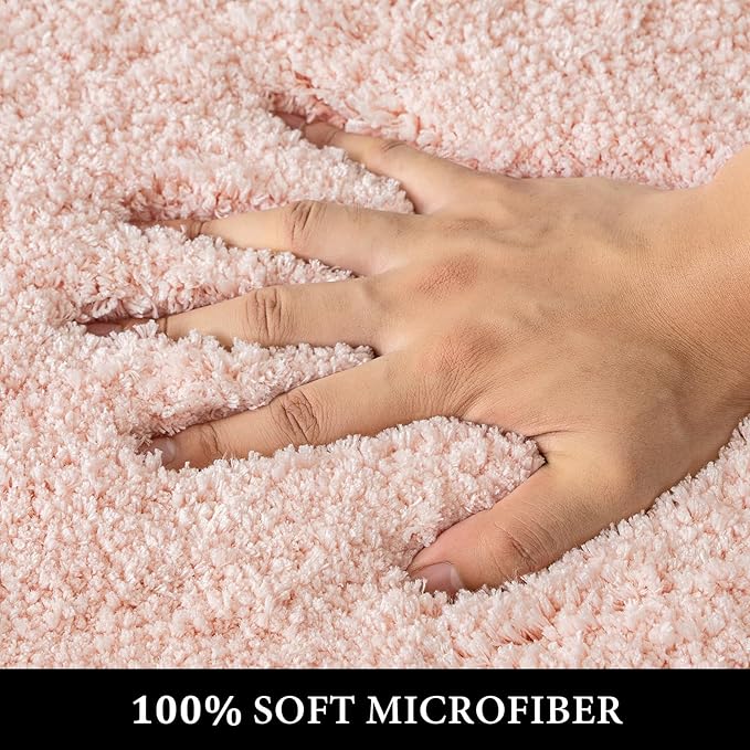 MIULEE Pink Bathroom Rug - Large Absorbent Bath Mat Made of Thick Fluffy Microsiber for Bathroom Floor, Tub, Kitchen and Hallway, Non Slip Rubber Backside, Machine Washable - Blush, 24x36 Inches