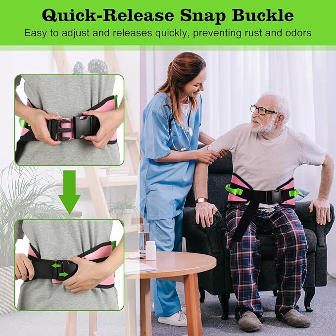 supregear Gait Belt - Anti-Slip Transfer Aid with 7 Handles and Quick-Release Buckle, Perfect for Senior Care, Pink