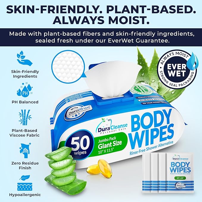 XL Body Wipes for Adults - Everyday Clean (Instant Fresh) - 4 Pack (200 XL + 16 Travel Wipes), No-Rinse Shower Alternative, Waterless Bathing Wipes for Home, Travel & Elderly Care