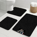 GORILLA GRIP Bathroom Rug Sets 3 Piece, Bath Mat Set and Oval Toilet Base with Rubber Backing, Plush Absorbent Shaggy Chenille Washable Mats, Includes 24x19.5, 24x17 and 30x20 Inch Rugs, Black