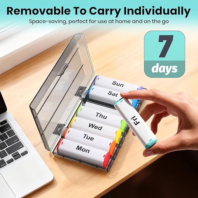 Weekly Pill Organizer 2 Times a Day - 7 Day AM PM Pill Box Large Travel Pill Case, Daily Pill Container Dispenser for Vitamins, Supplements, Fish Oils, Medication Storage Pill Holder, White