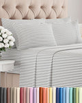 Full 6 Piece Sheet Set - Cooling & Breathable Bed Sheets - Hotel Luxury Bed Sheets for Women, Men, Kids & Teens - Bedding w/Deep Pockets & Easy Fit - Soft & Wrinkle Free - Full Grey Stripes Sheets
